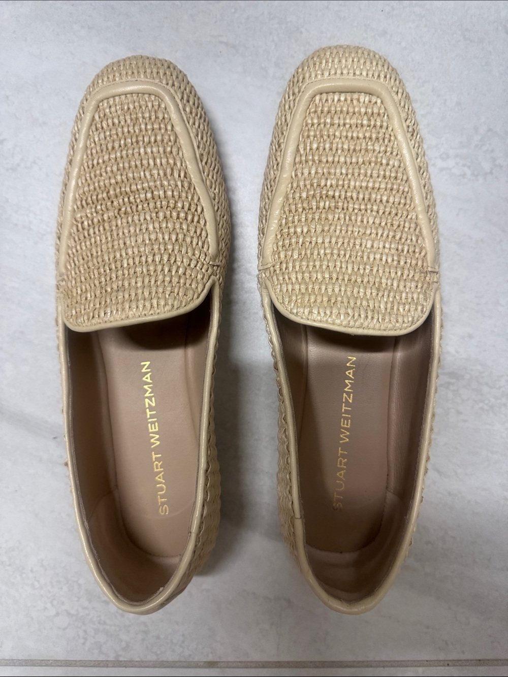 Stuart Weitzman Natural Woven Raffia Loafers